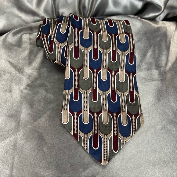 Oscar de la Renta Couture 100% Silk Tie 56”L 3.5”W‎ Blue Tan Green Maroon EUC - Picture 1 of 10